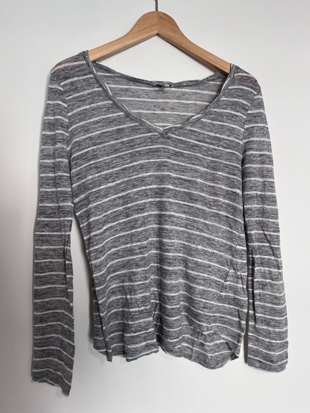 Joie Grey and White Striped Linen Long Sleeve Medium